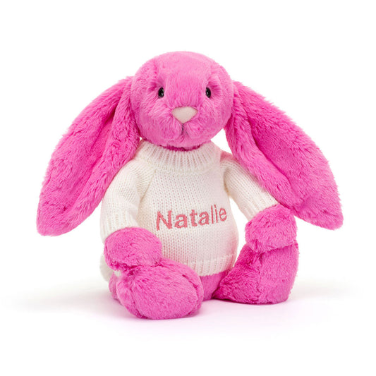 Bashful Hot Pink Bunny with Personalised Cream Jumper