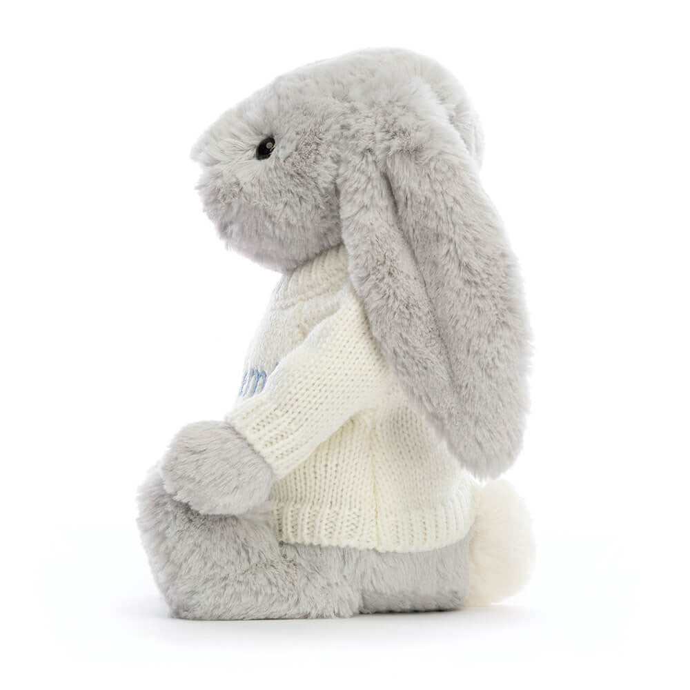 Bashful Silver Bunny with Personalised Cream Jumper