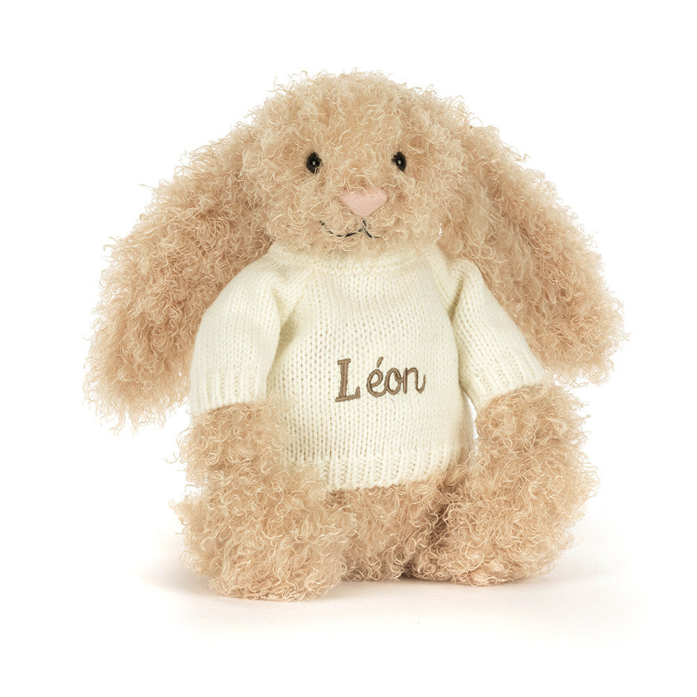 Bashful Luxe Bunny Curly with Personalised Cream Jumper