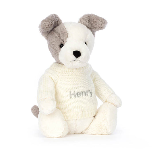 Bashful Terrier with Personalised Cream Jumper