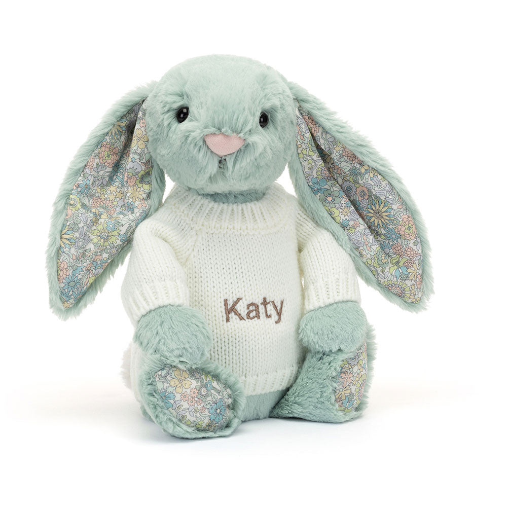 Blossom Sage Bunny with Personalised Cream Jumper