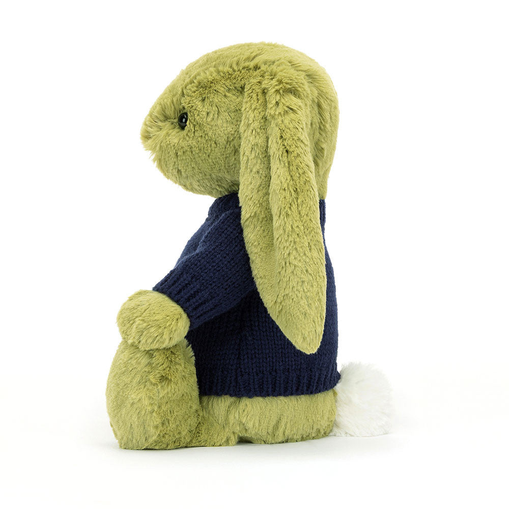 Bashful Moss Bunny with Personalised Navy Jumper