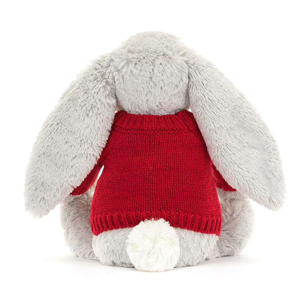 Bashful Silver Bunny with Personalised Red Jumper