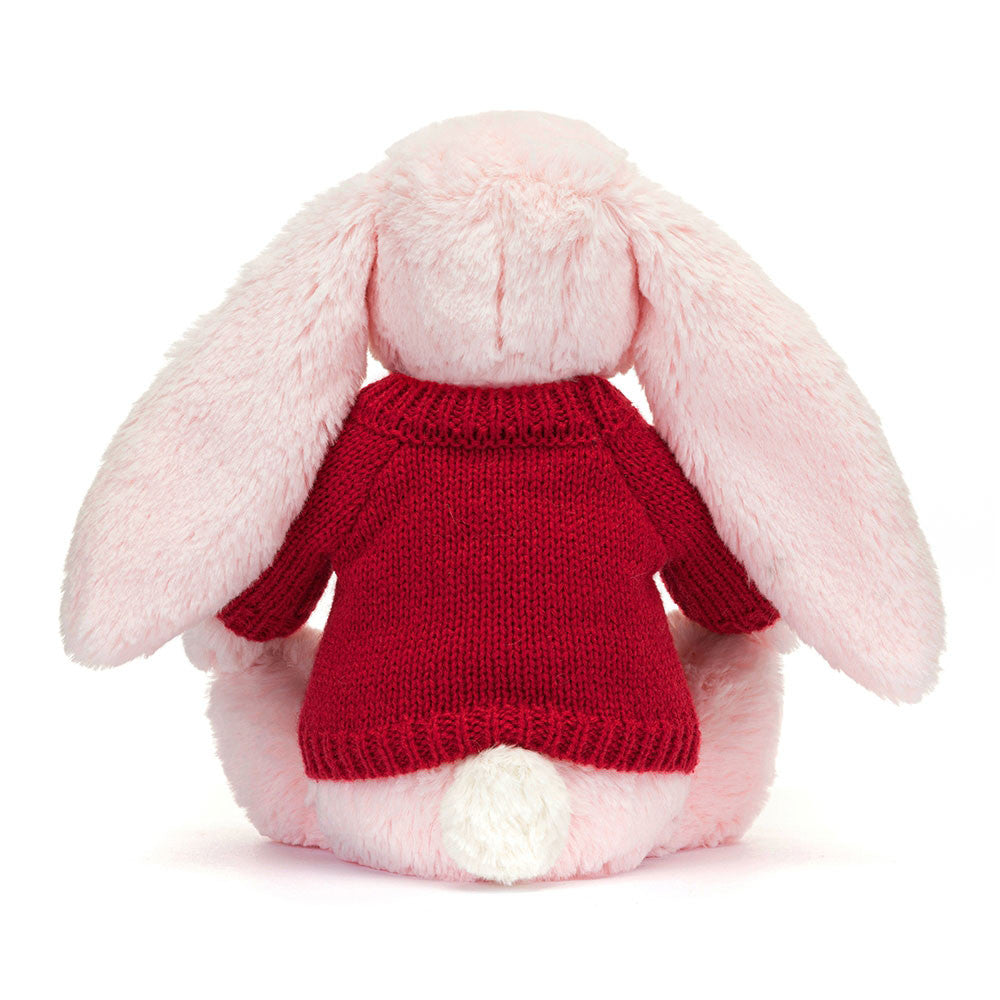 Bashful Pink Bunny with Personalised Red Jumper